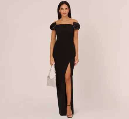 Adrianna Papell Wedding Guest Dresses|Formal Dresses*Stretch Crepe Off The Shoulder Gown With Sequin Bows In