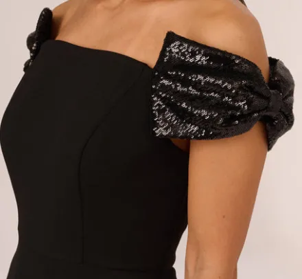 Adrianna Papell Wedding Guest Dresses|Formal Dresses*Stretch Crepe Off The Shoulder Gown With Sequin Bows In