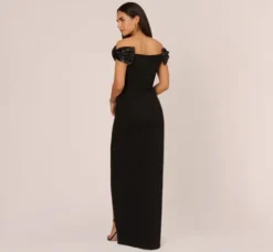 Adrianna Papell Wedding Guest Dresses|Formal Dresses*Stretch Crepe Off The Shoulder Gown With Sequin Bows In