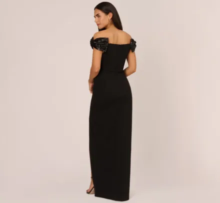 Adrianna Papell Wedding Guest Dresses|Formal Dresses*Stretch Crepe Off The Shoulder Gown With Sequin Bows In