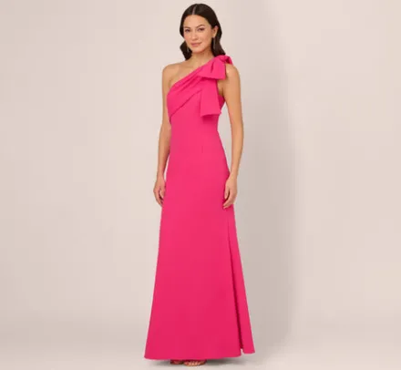 Adrianna Papell Wedding Guest Dresses|Formal Dresses*Stretch Crepe One Shoulder Mermaid Gown With Bow Accent In Hot Pink