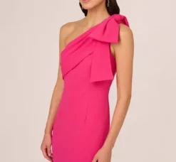Adrianna Papell Wedding Guest Dresses|Formal Dresses*Stretch Crepe One Shoulder Mermaid Gown With Bow Accent In Hot Pink