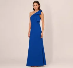 Adrianna Papell Wedding Guest Dresses|Formal Dresses*Stretch Crepe One Shoulder Mermaid Gown With Bow Accent In Violet Cobalt