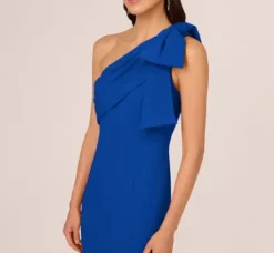 Adrianna Papell Wedding Guest Dresses|Formal Dresses*Stretch Crepe One Shoulder Mermaid Gown With Bow Accent In Violet Cobalt