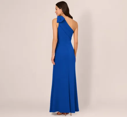 Adrianna Papell Wedding Guest Dresses|Formal Dresses*Stretch Crepe One Shoulder Mermaid Gown With Bow Accent In Violet Cobalt