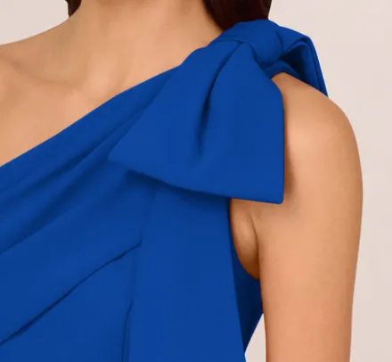 Adrianna Papell Wedding Guest Dresses|Formal Dresses*Stretch Crepe One Shoulder Mermaid Gown With Bow Accent In Violet Cobalt