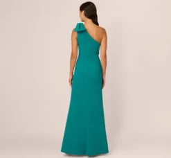 Adrianna Papell Wedding Guest Dresses|Formal Dresses*Stretch Crepe One Shoulder Mermaid Gown With Bow Accent In Tempo Teal