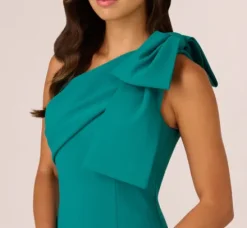 Adrianna Papell Wedding Guest Dresses|Formal Dresses*Stretch Crepe One Shoulder Mermaid Gown With Bow Accent In Tempo Teal