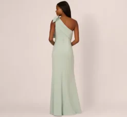 Adrianna Papell Wedding Guest Dresses|Formal Dresses*Stretch Crepe One Shoulder Mermaid Gown With Bow Accent In Icy Sage