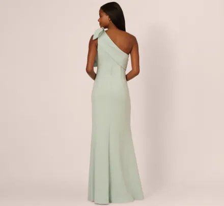 Adrianna Papell Wedding Guest Dresses|Formal Dresses*Stretch Crepe One Shoulder Mermaid Gown With Bow Accent In Icy Sage