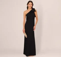 Adrianna Papell Wedding Guest Dresses|Formal Dresses*Stretch Crepe One Shoulder Mermaid Gown With Bow Accent In