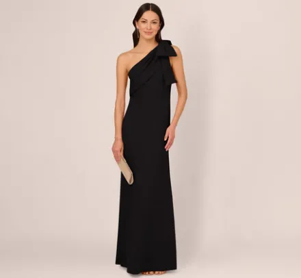 Adrianna Papell Wedding Guest Dresses|Formal Dresses*Stretch Crepe One Shoulder Mermaid Gown With Bow Accent In