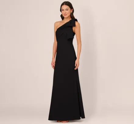 Adrianna Papell Wedding Guest Dresses|Formal Dresses*Stretch Crepe One Shoulder Mermaid Gown With Bow Accent In