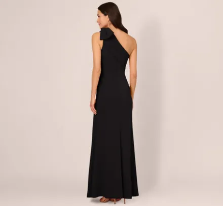 Adrianna Papell Wedding Guest Dresses|Formal Dresses*Stretch Crepe One Shoulder Mermaid Gown With Bow Accent In