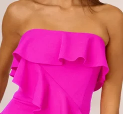 Adrianna Papell Wedding Guest Dresses|Formal Dresses*Stretch Crepe Strapless Column Gown With Ruffle Details In Pink Flame