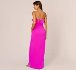 Adrianna Papell Wedding Guest Dresses|Formal Dresses*Stretch Crepe Strapless Column Gown With Ruffle Details In Pink Flame