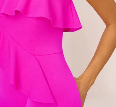 Adrianna Papell Wedding Guest Dresses|Formal Dresses*Stretch Crepe Strapless Column Gown With Ruffle Details In Pink Flame