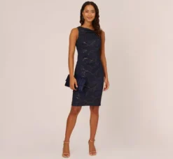 Adrianna Papell Wedding Guest Dresses|Day Dresses*Stretch Jacquard Sleeveless Draped Sheath Dress In