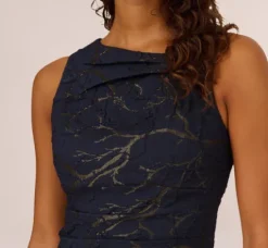 Adrianna Papell Wedding Guest Dresses|Day Dresses*Stretch Jacquard Sleeveless Draped Sheath Dress In
