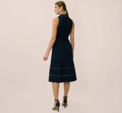Adrianna Papell Wedding Guest Dresses|Day Dresses*Stretch Knit Crepe Midi-Length Fit-And-Flare Tuxedo Dress With Organza Inserts In