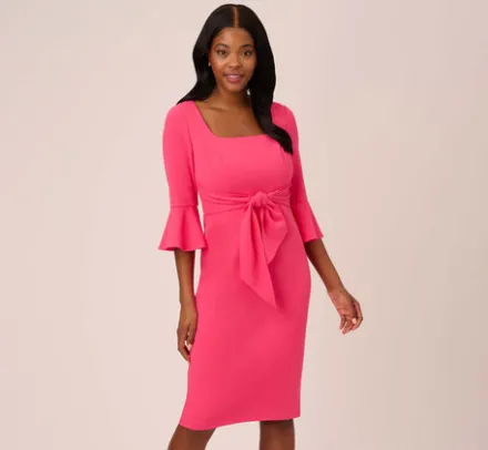 Adrianna Papell Wedding Guest Dresses|Day Dresses*Stretch Knit Crepe Tie-Front Midi-Length Sheath Dress In