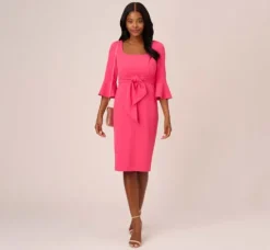 Adrianna Papell Wedding Guest Dresses|Day Dresses*Stretch Knit Crepe Tie-Front Midi-Length Sheath Dress In