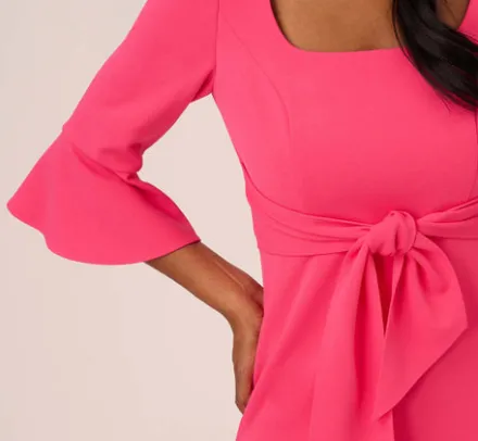 Adrianna Papell Wedding Guest Dresses|Day Dresses*Stretch Knit Crepe Tie-Front Midi-Length Sheath Dress In