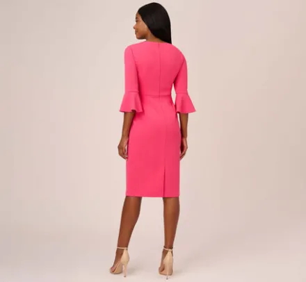 Adrianna Papell Wedding Guest Dresses|Day Dresses*Stretch Knit Crepe Tie-Front Midi-Length Sheath Dress In