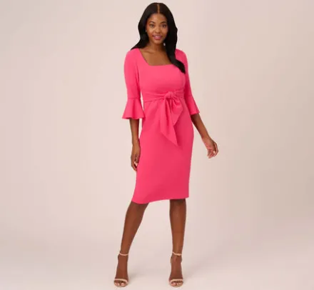 Adrianna Papell Wedding Guest Dresses|Day Dresses*Stretch Knit Crepe Tie-Front Midi-Length Sheath Dress In