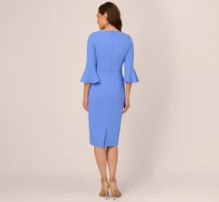 Adrianna Papell Wedding Guest Dresses|Day Dresses*Stretch Knit Crepe Tie-Front Midi-Length Sheath Dress In Precious Peri