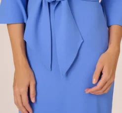 Adrianna Papell Wedding Guest Dresses|Day Dresses*Stretch Knit Crepe Tie-Front Midi-Length Sheath Dress In Precious Peri