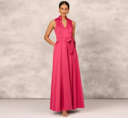 Adrianna Papell Wedding Guest Dresses|Formal Dresses*Stretch Mikado Ball Gown With Self Tie Sash In Faded Azalea