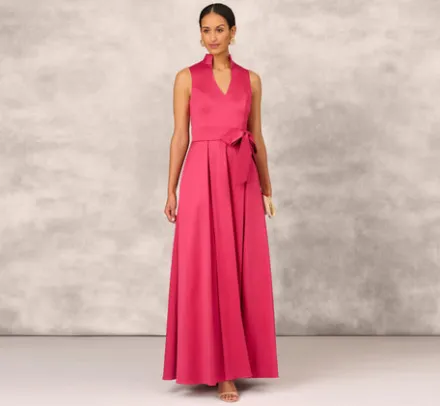 Adrianna Papell Wedding Guest Dresses|Formal Dresses*Stretch Mikado Ball Gown With Self Tie Sash In Faded Azalea
