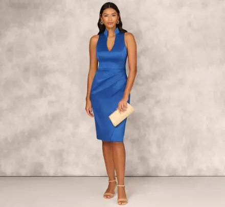 Adrianna Papell Wedding Guest Dresses|Petite-Friendly*Stretch Mikado Midi Dress With Faux Wrap Details In Deep Ocean