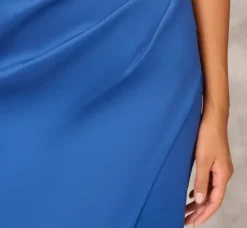 Adrianna Papell Wedding Guest Dresses|Petite-Friendly*Stretch Mikado Midi Dress With Faux Wrap Details In Deep Ocean