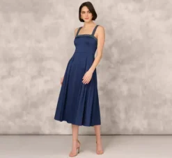 Adrianna Papell Wedding Guest Dresses|Petite-Friendly*Stretch Mikado Midi Dress With Beaded Neckline And Straps In