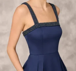 Adrianna Papell Wedding Guest Dresses|Petite-Friendly*Stretch Mikado Midi Dress With Beaded Neckline And Straps In
