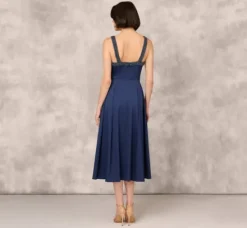 Adrianna Papell Wedding Guest Dresses|Petite-Friendly*Stretch Mikado Midi Dress With Beaded Neckline And Straps In