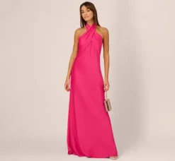 Adrianna Papell Wedding Guest Dresses|Formal Dresses*Stretch Satin Mermaid Gown With Halter Neckline In Hot Pink