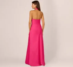 Adrianna Papell Wedding Guest Dresses|Formal Dresses*Stretch Satin Mermaid Gown With Halter Neckline In Hot Pink