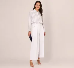 Adrianna Papell Tops & Blouses*Striped Button Up Linen Shirt With Long Sleeves In White Grey Triple Stripe