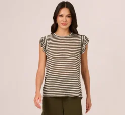 Adrianna Papell Tops & Blouses|Co-Ord Sets*Striped Tee With Ruffle Sleeves In Dk Green White