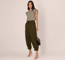 Adrianna Papell Tops & Blouses|Co-Ord Sets*Striped Tee With Ruffle Sleeves In Dk Green White