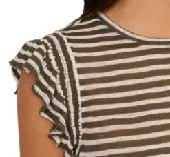 Adrianna Papell Tops & Blouses|Co-Ord Sets*Striped Tee With Ruffle Sleeves In Dk Green White