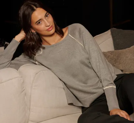 Adrianna Papell Tops & Blouses|Sweaters*Sweater Vest Collared Twofer Shirt In Heather Grey Cream
