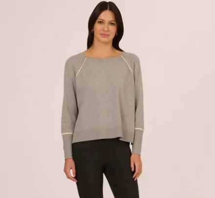 Adrianna Papell Tops & Blouses|Sweaters*Sweater Vest Collared Twofer Shirt In Heather Grey Cream