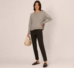 Adrianna Papell Tops & Blouses|Sweaters*Sweater Vest Collared Twofer Shirt In Heather Grey Cream