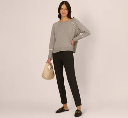 Adrianna Papell Tops & Blouses|Sweaters*Sweater Vest Collared Twofer Shirt In Heather Grey Cream