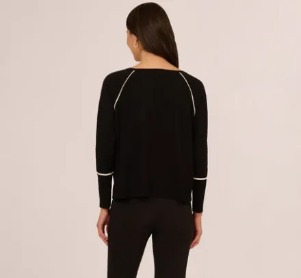 Adrianna Papell Tops & Blouses|Sweaters*Sweater Vest Collared Twofer Shirt In Black Ivory