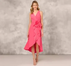 Adrianna Papell Wedding Guest Dresses|Petite-Friendly*Taffeta Halter Midi Dress With Large Floral Accent In